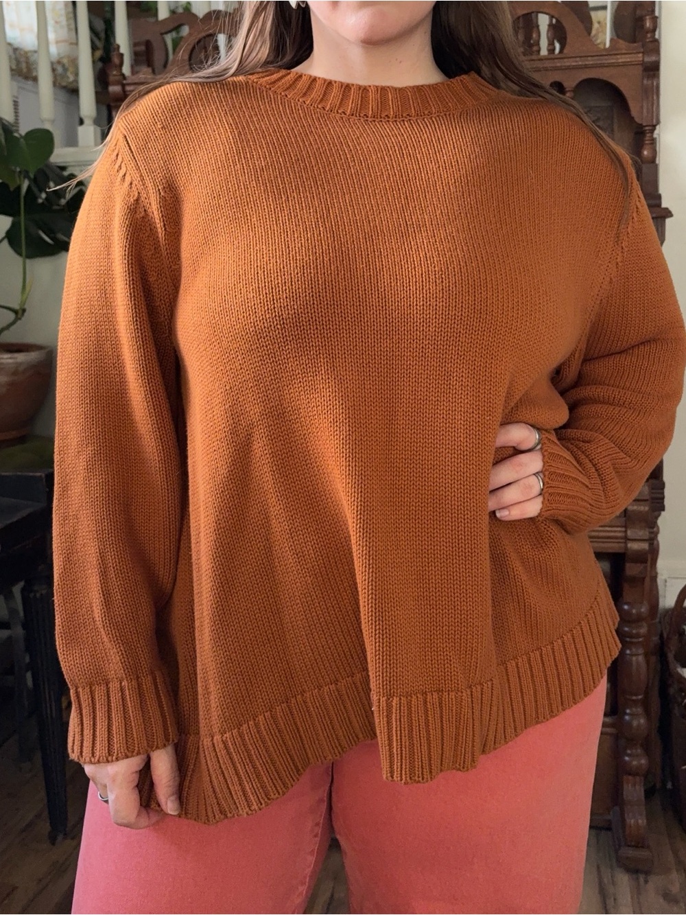Shiny by Nature Burnt Orange Knit Cotton Sweater